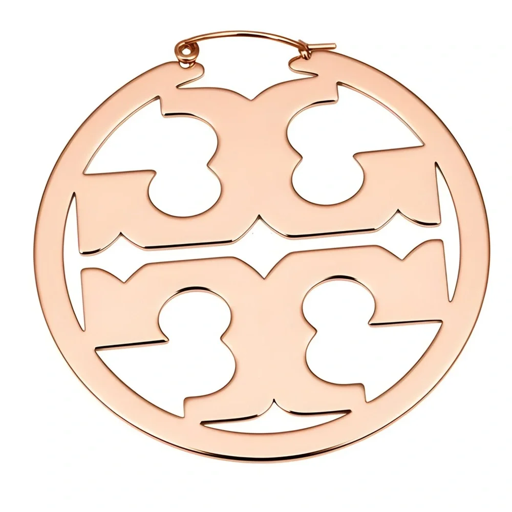 TORY BURCH LARGE ROSE GOLD MILLER LOGO HOOP EARRINGS - Picture 3 of 4